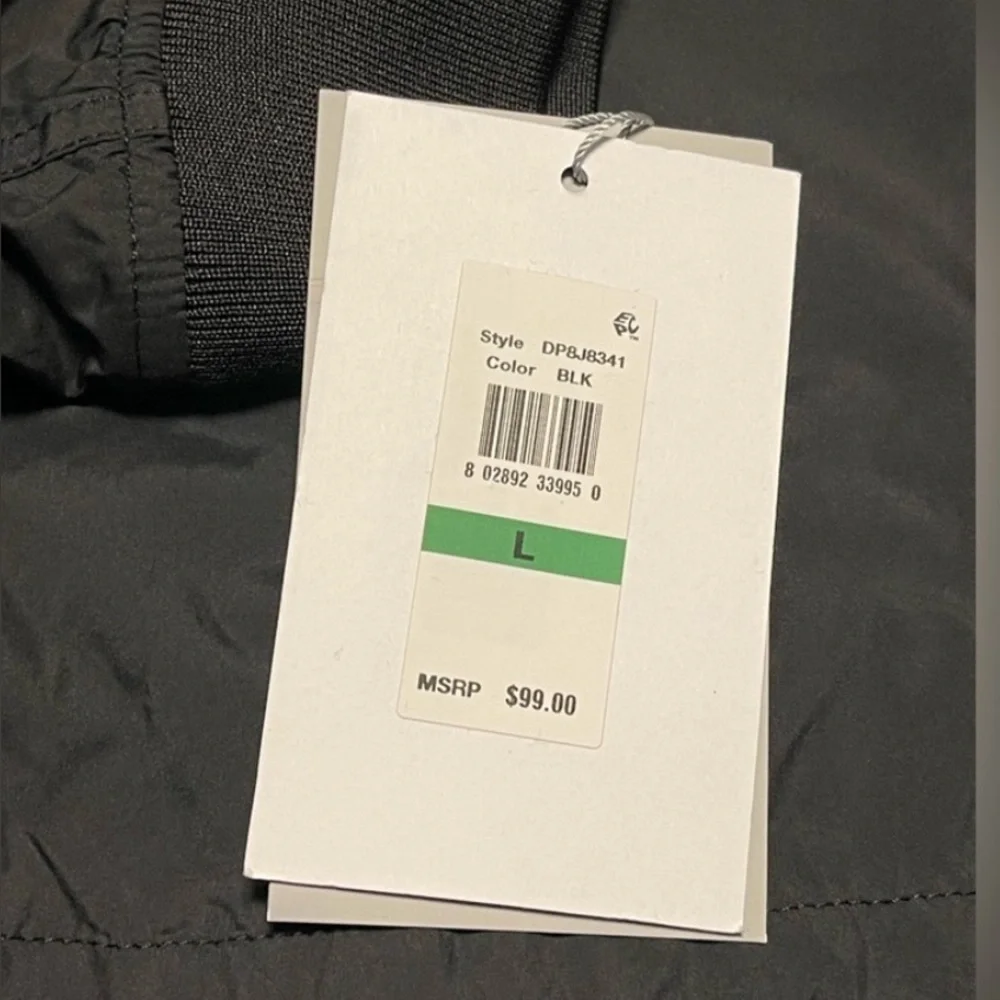 DKNY SPORT ZIP-UP WINDBREAKER JACKET LOGO DRAWSTRING UNISEX BLACK COLOR SZ LARGE